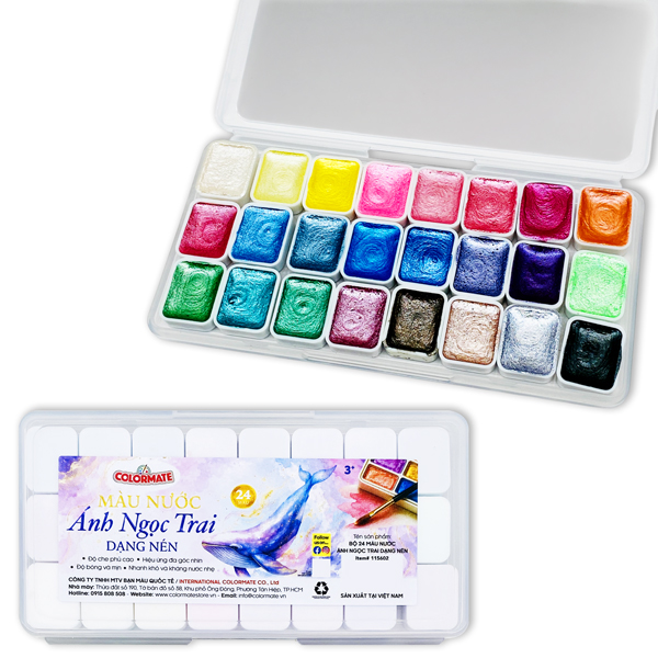 Hộp 24 Màu Nước Ánh Ngọc Trai Dạng Nén - Colormate 115602