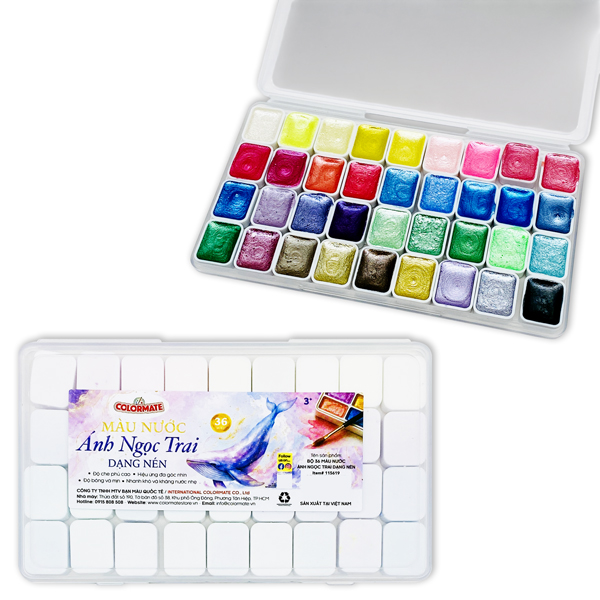 Hộp 36 Màu Nước Ánh Ngọc Trai Dạng Nén - Colormate 115619