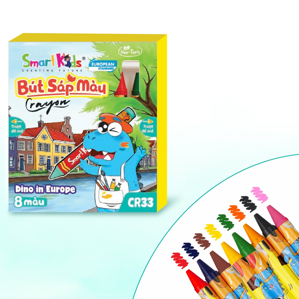 Hộp 8 Bút Màu Sáp Dino In Europe - Smartkids CR33