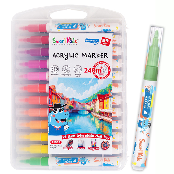 Hộp 24 Bút Lông Màu Acrylic - Smart Kids AM03