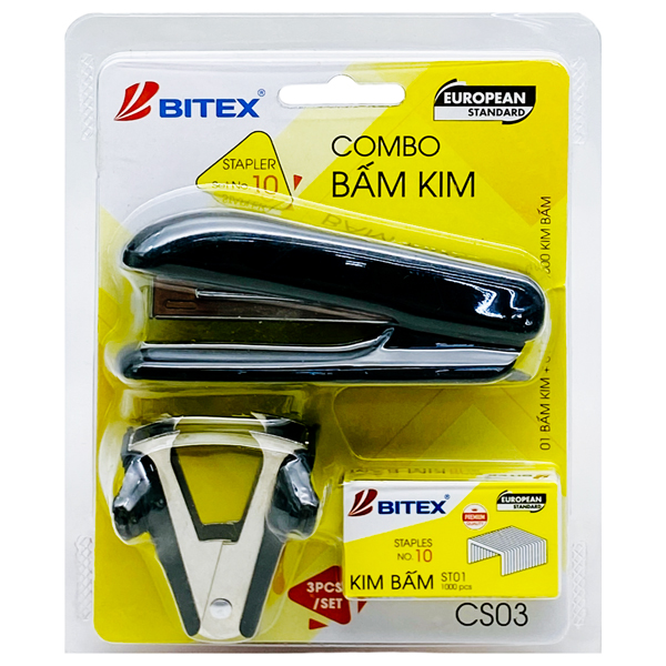 Bộ Bấm Kim Số 10 - 1 Bấm Kim + 1 Gỡ Kim + 1 Hộp Kim Bấm - Bitex CS03