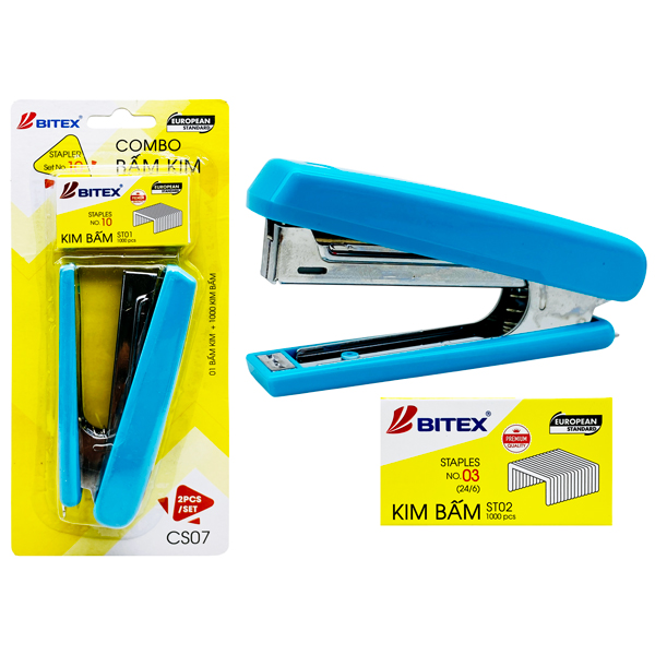 Bộ Bấm Kim Và Kim Bấm Số 10 - Bitex CS07 - Màu Xanh Dương