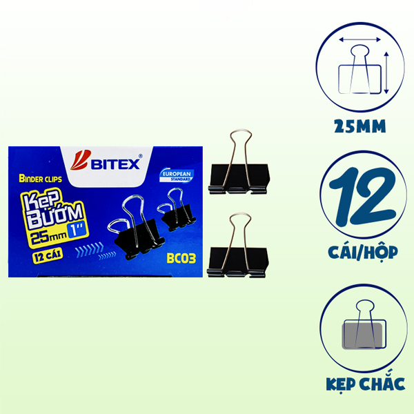 Hộp 12 Kẹp Bướm 25 mm - Bitex BC03