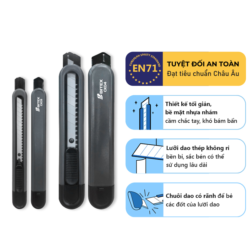 Dao Rọc Giấy 9 mm - Bitex CK03 - Màu Đen - FAHASA.COM