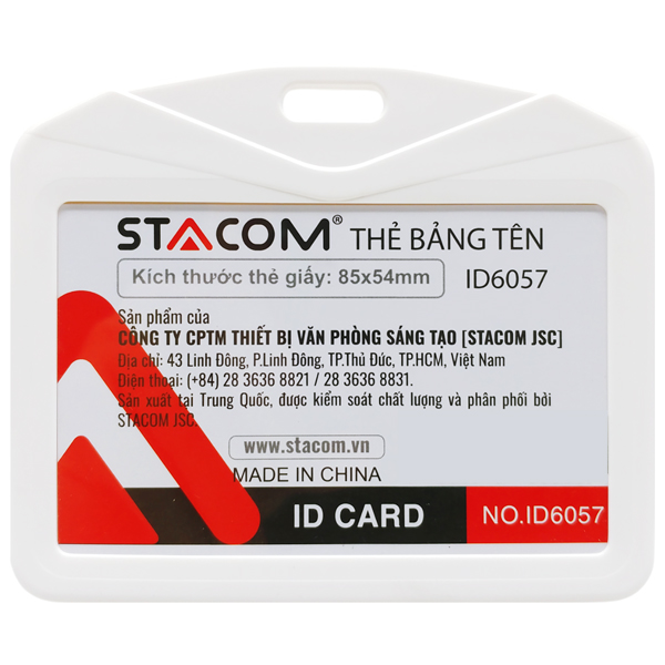 Bảng Tên Nhựa Ngang - 85 x 54 mm - Stacom ID6057 - Màu Trắng