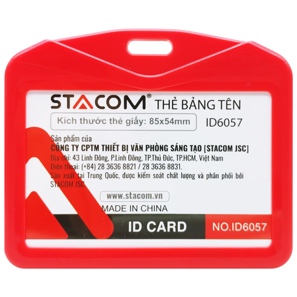 Bảng Tên Nhựa Ngang - 85 x 54 mm - Stacom ID6057 - Màu Đỏ