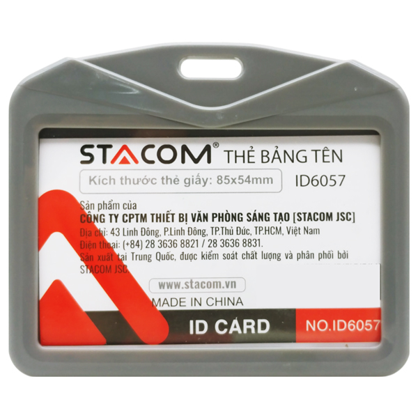 Bảng Tên Nhựa Ngang - 85 x 54 mm - Stacom ID6057 - Màu Xám