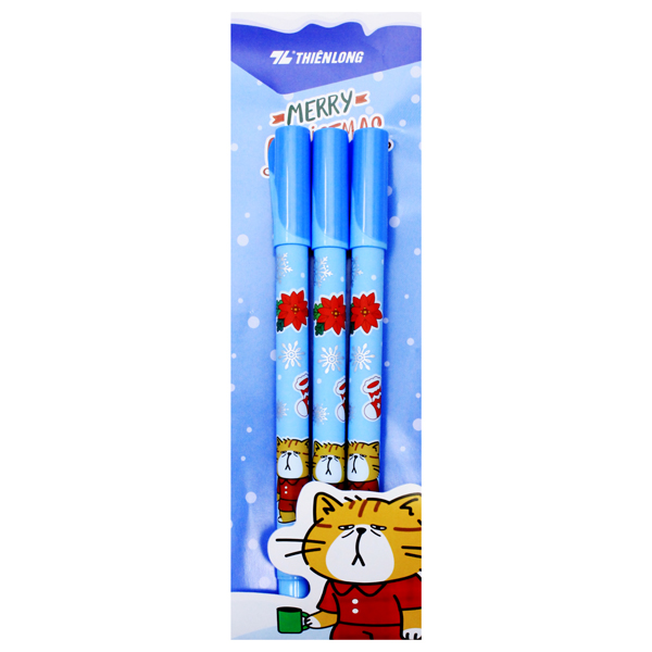 Quà Tặng Túi 3 Bút Gel - Mực Xanh - Thiên Long Gele-006/XMAS - Màu Xanh Dương