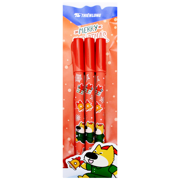 Quà Tặng Túi 3 Bút Gel - Mực Xanh - Thiên Long Gele-006/XMAS - Màu Đỏ