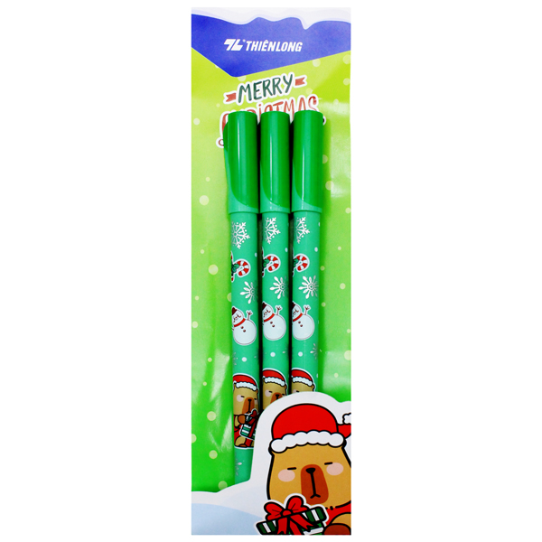 [Phiên chợ sách cũ] Quà Tặng Túi 3 Bút Gel - Mực Xanh - Thiên Long Gele-006/XMAS - Màu Xanh Lá