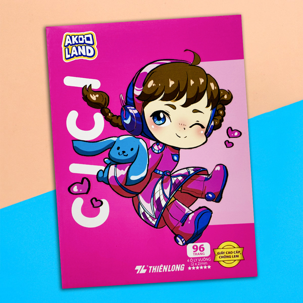 Tập Học Sinh Giấy Chống Lem - 4 Ô Ly Vuông - 96 Trang 120gsm - Thiên Long NB-121/AK - Nhân Vật Akooland Cici