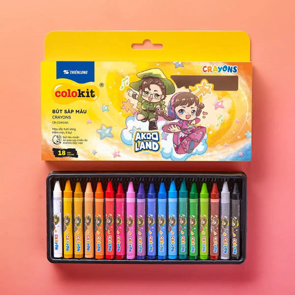 Hộp 18 Bút Sáp Màu - Phiên Bản Akooland - Colorkit CR-C049/AK (Mẫu Bao Bì Giao Ngẫu Nhiên)