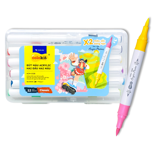 Hộp 12 Bút Màu Acrylic 2 Đầu 2 Màu - Colokit ACM-C028