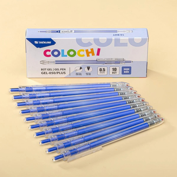 Hộp 10 Bút Gel Colochi 0.5 mm - Thiên Long GEL-050/PLUS - Mực Xanh Biển