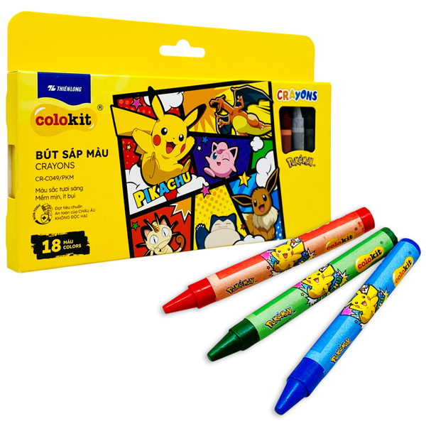 Hộp 18 Bút Sáp Màu Pikachu - Colorkit CR-C049/PKM