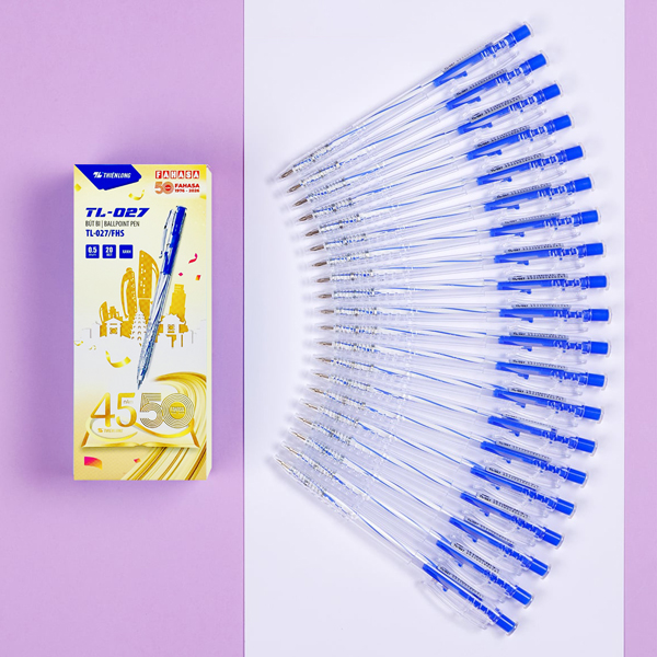 [Phiên Bản Kỷ Niệm Fahasa 50 Năm] Hộp 20 Bút Bi 0.5 mm Thiên Long TL-027 - Mực Xanh
