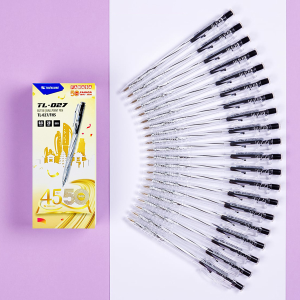[Phiên Bản Kỷ Niệm Fahasa 50 Năm] Hộp 20 Bút Bi 0.5 mm Thiên Long TL-027 - Mực Đen