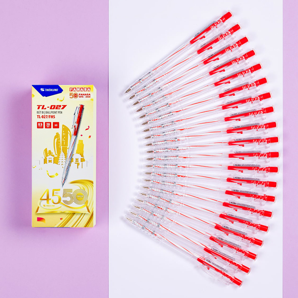 [Phiên Bản Kỷ Niệm Fahasa 50 Năm] Hộp 20 Bút Bi 0.5 mm Thiên Long TL-027 - Mực Đỏ
