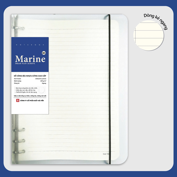 Sổ Còng Bìa Nhựa Marine B5 - Kẻ Ngang - 200 Trang 100gsm - Hải Tiến
