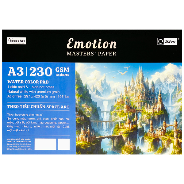 Vở Vẽ Màu Nước Dán Gáy Emotion A3 - 24 Trang - 230gsm - Acmeliae 8450