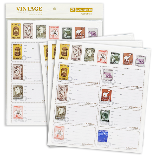 Bộ 24 Nhãn Vở + 21 Sticker Vintage - Futurebook N197 - Mẫu 1