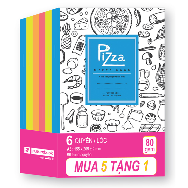 [MUA 5 TẶNG 1] Tập Học Sinh Pizza A5 - 4 Ô Ly - 96 Trang 80gsm - futurebook (Mẫu Bìa Giao Ngẫu Nhiên)