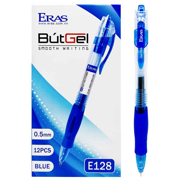 Hộp 12 Bút Gel Bấm 0.5 mm - Eras E128 - Mực Xanh