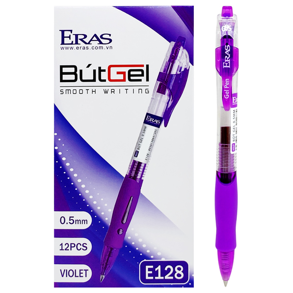 Hộp 12 Bút Gel Bấm 0.5 mm - Eras E128 - Mực Tím