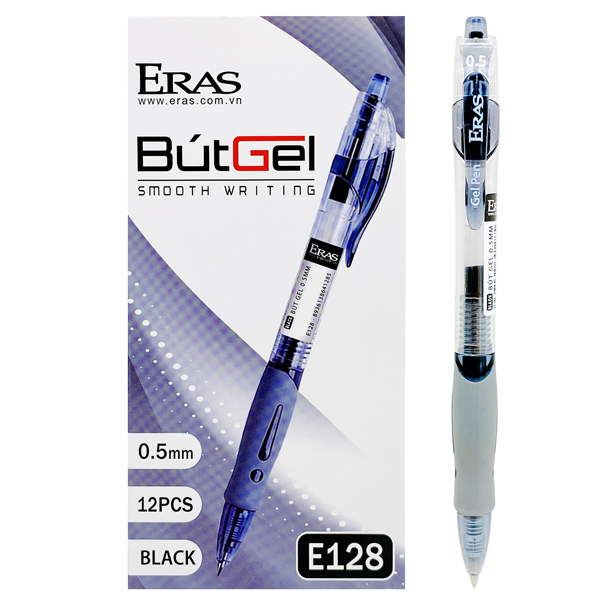Hộp 12 Bút Gel Bấm 0.5 mm - Eras E128 - Mực Đen