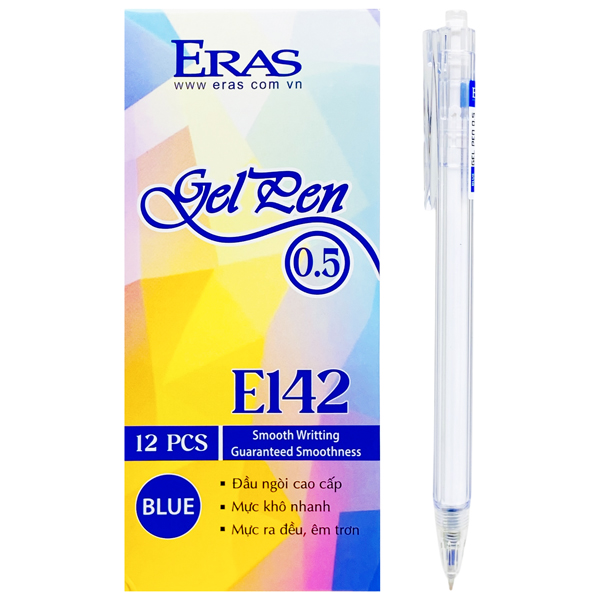 Hộp 12 Bút Gel Bấm 0.5 mm - Eras E142 - Mực Xanh