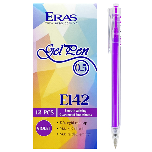Hộp 12 Bút Gel Bấm 0.5 mm - Eras E142 - Mực Tím