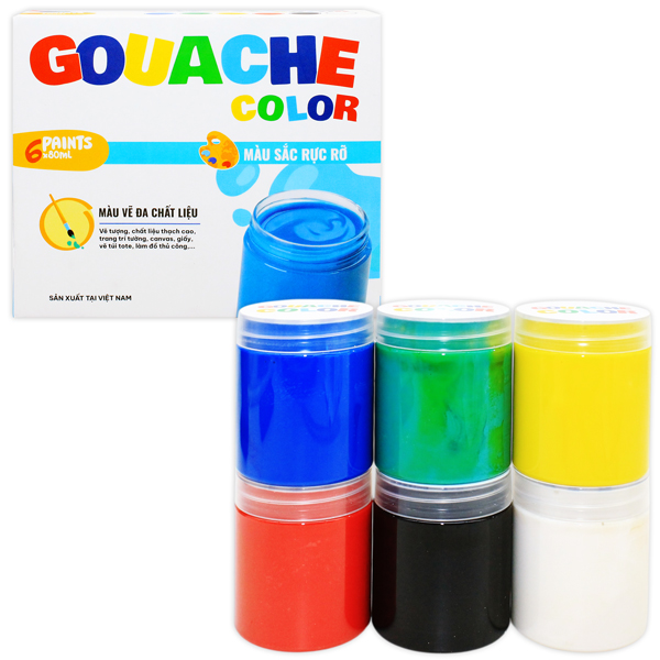 Hộp 6 Hũ Màu Nước Gouache Color 80ml - VM-C0680
