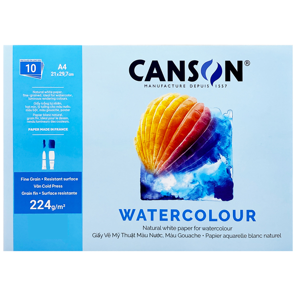 Giấy Vẽ Mỹ Thuật Màu Nước Canson A4 - 224gsm 10 Tờ