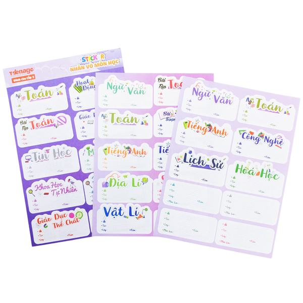 Sticker Nhãn Vở Môn Học - Teenage NV-06 - Cấp 2 (3 Tờ/Xấp)
