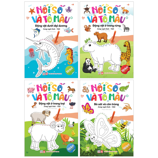 Sách Bộ Sách Nối Số Và Tô Màu - Song Ngữ Anh-Việt (Bộ 4 Cuốn) - Minh Đạo