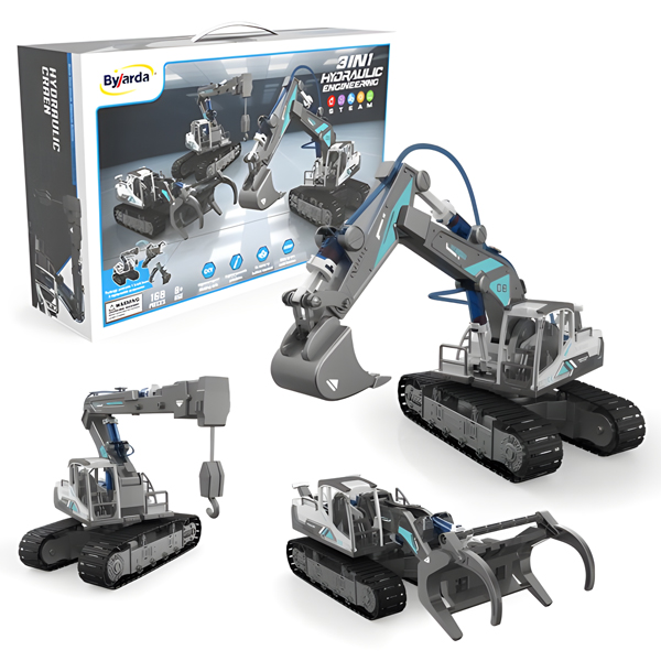 Đồ Chơi Lắp Ráp Bộ Kỹ Thuật Thủy Lực 3 Trong 1 - Xe Ủi, Leo Trèo Cứu Hỏa, Gắp Vật Thể - Byjarda GC0108 (168 Mảnh Ghép)