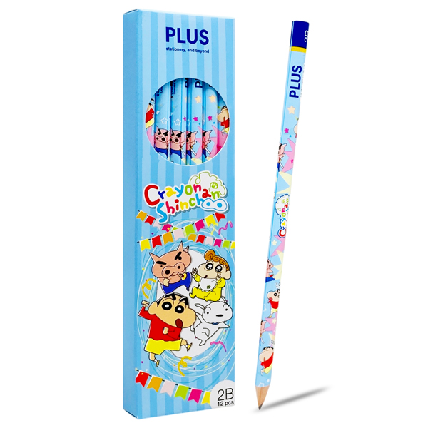 Hộp 12 Bút Chì Crayon Shinchan 2B - Plus 600-V028 - Màu Xanh Dương