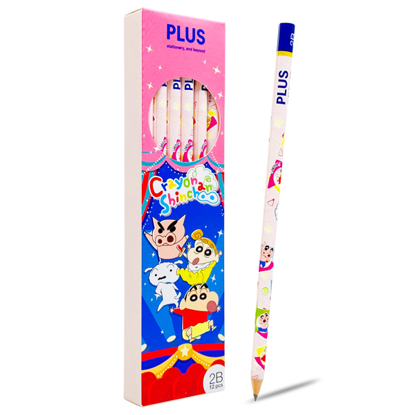 Hộp 12 Bút Chì Crayon Shinchan 2B - Plus 600-V029 - Màu Hồng