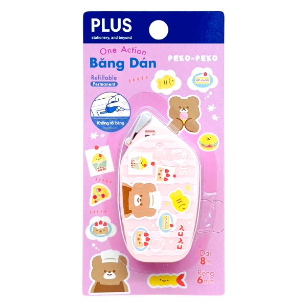 Băng Dán 2 Mặt Dạng Lăn Norino Coro - 8 m x 6 mm - Plus 120-V031 - Màu Hồng