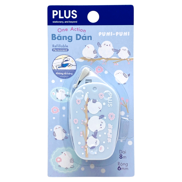 Băng Dán 2 Mặt Dạng Lăn Norino Coro - 8 m x 6 mm - Plus 120-V031 - Màu Xanh Dương