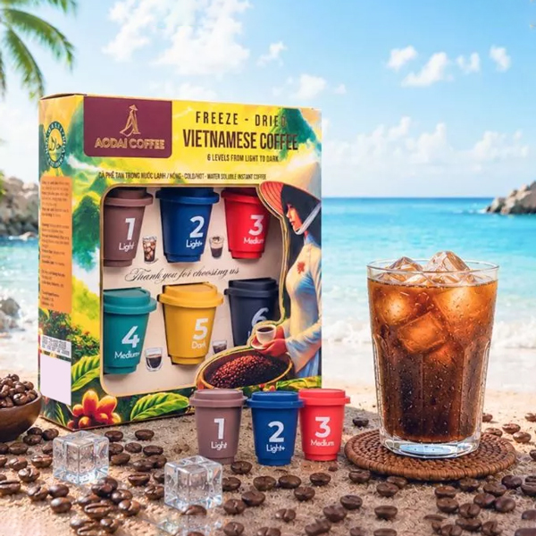 Hộp 6 Viên Cafe Hòa Tan Sấy Thăng Hoa Nguyên Chất - Từ Hạt Cafe Robusta - 6 Cấp Độ vị - AODAI COFFEE