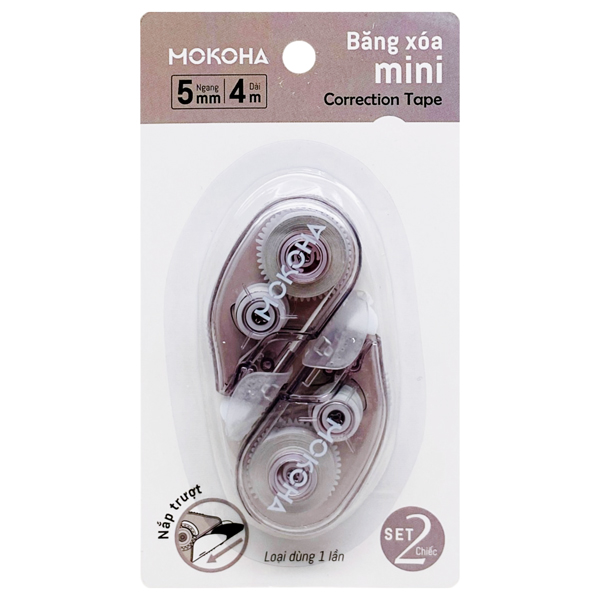 Bộ 2 Băng Xóa Kéo Mini - 5 mm x 4 m - Mokoha M-CT001 - Màu Xám