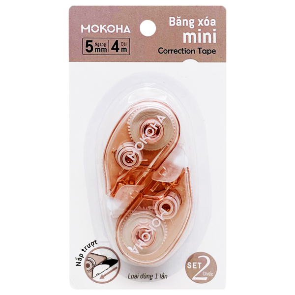 Bộ 2 Băng Xóa Kéo Mini - 5 mm x 4 m - Mokoha M-CT001 - Màu Hồng Cam