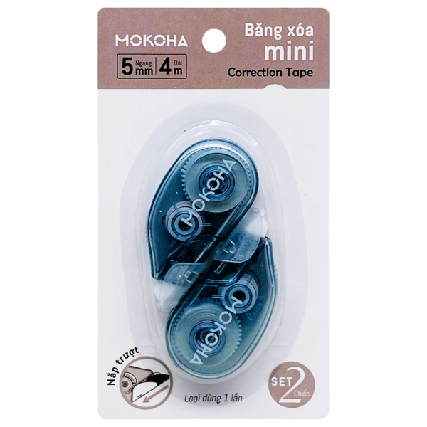 Bộ 2 Băng Xóa Kéo Mini - 5 mm x 4 m - Mokoha M-CT001 - Màu Xanh Cổ Vịt