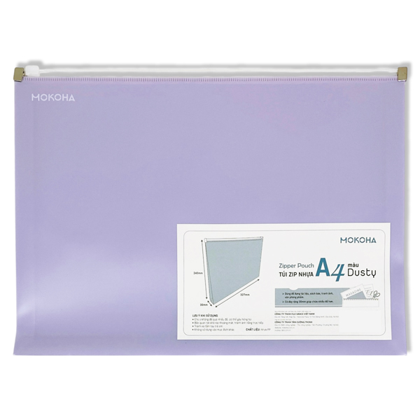 Túi Zip Nhựa Màu Dusty A4 - Mokoha M-ZP001 - Màu Tím