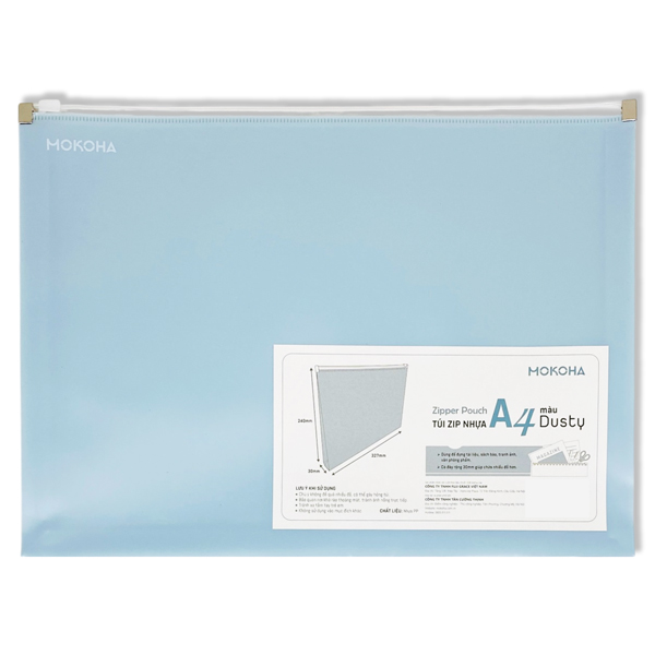 Túi Zip Nhựa Màu Dusty A4 - Mokoha M-ZP001 - Màu Xanh Dương