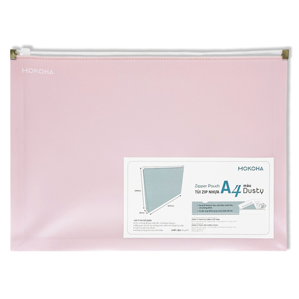 Túi Zip Nhựa Màu Dusty A4 - Mokoha M-ZP001 - Màu Hồng