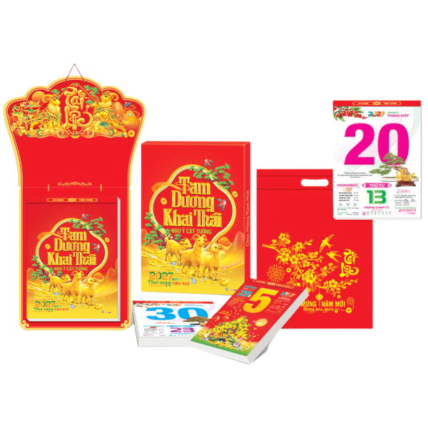 Lịch Cực Đại 2027 - Tam Dương Khai Thái - Đầu Chữ Tài Lộc - 25 x 35 cm - Hoa Niên HN04