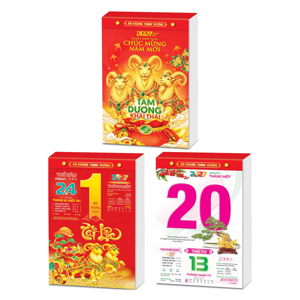 Lịch Bloc Đại 2027 - Tam Dương Khai Thái - Như Ý Cát Tường - 14.5 x 20.5 cm - Hoa Niên HN12