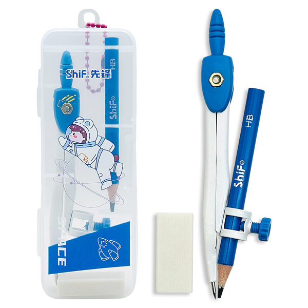 Bộ Compa 3 Món - Bút Chì Gỗ - ShiF 3156 - Màu Xanh Dương (Họa Tiết Hộp Giao Ngẫu Nhiên)